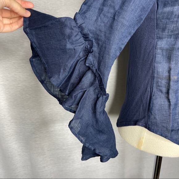 K). INC Ruffles Half arm length Sleeve V-neck Blouse Blue Petite NWT - Picture 8 of 12